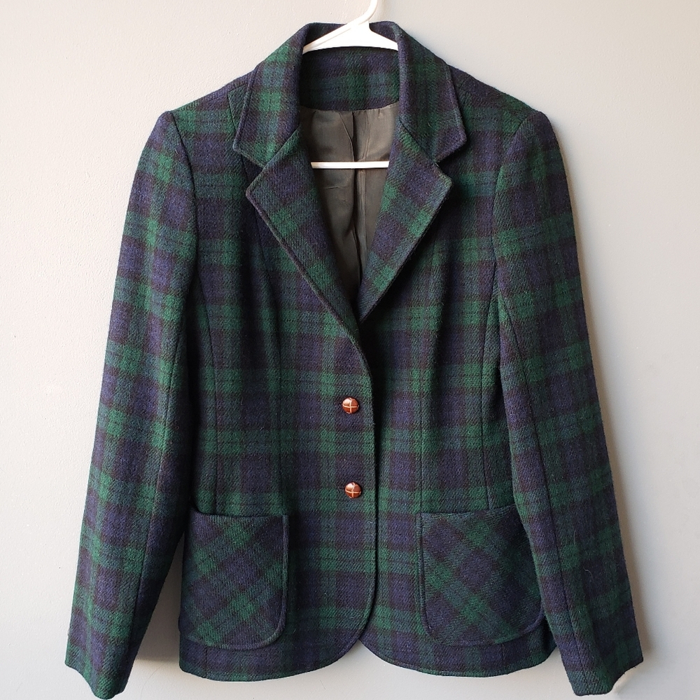 Vintage Green/Blue Tartan Wool Blazer